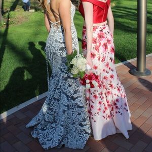 Tiffany Designs Dresses - Gray and White Patterned Prom Dress Tiffany Designs Dresses - Gray and White Patterned Prom Dress